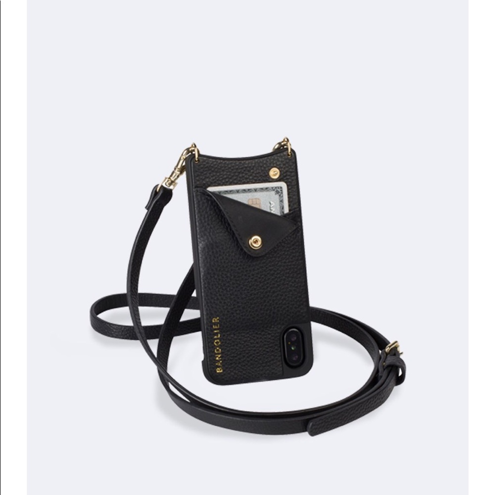 Leather Crossbody Phone Case - Black/Gold
